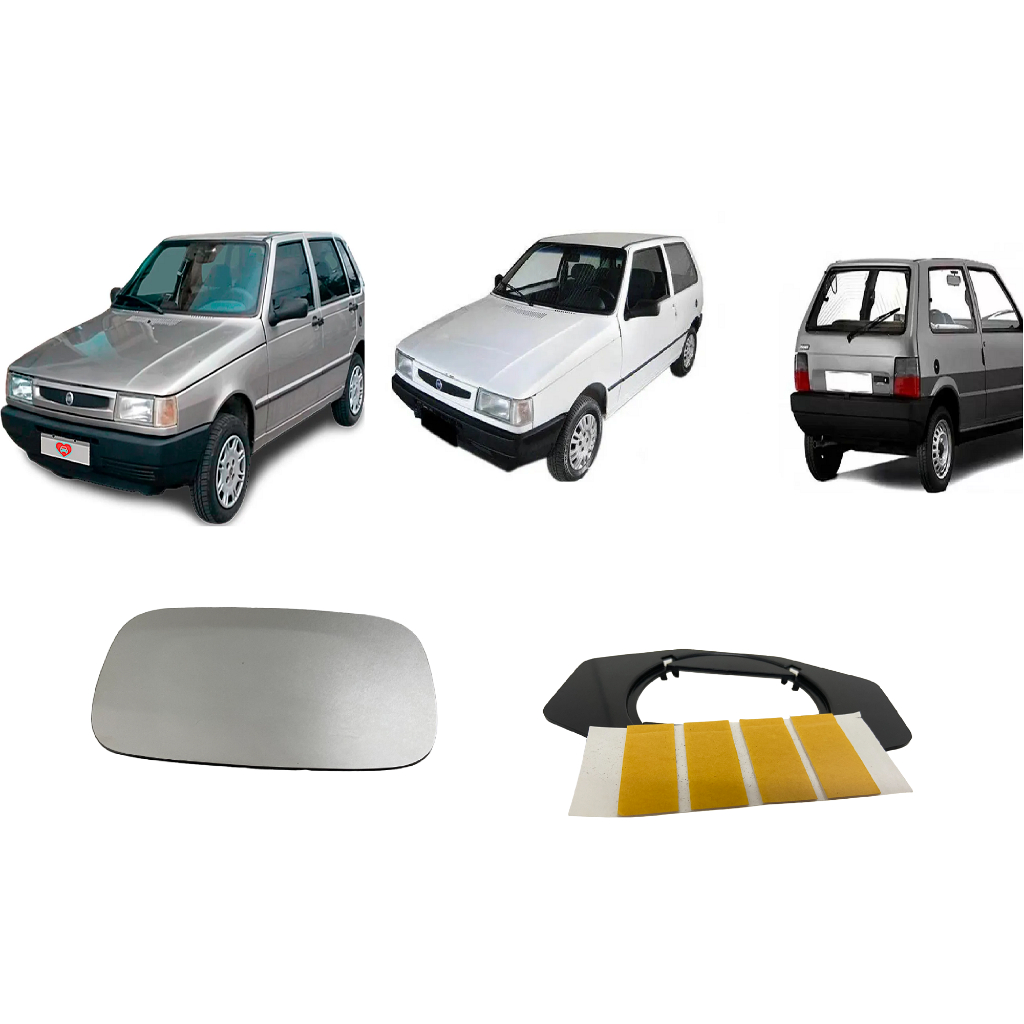 Lente Espelho Retrovisor com Base Vidro Fiat Uno 2001 2002 2003 2004