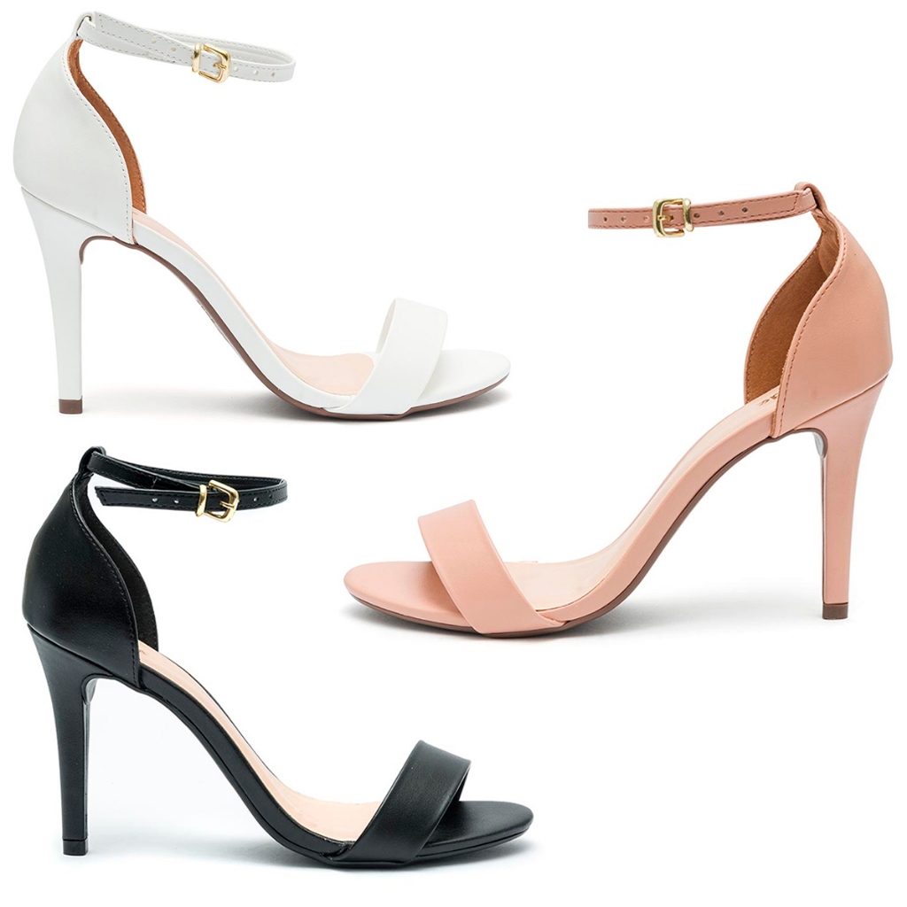 Sandália Feminina Klode Salto Alto Fino Casual Festa Branca Nude e Preta Confortável Original