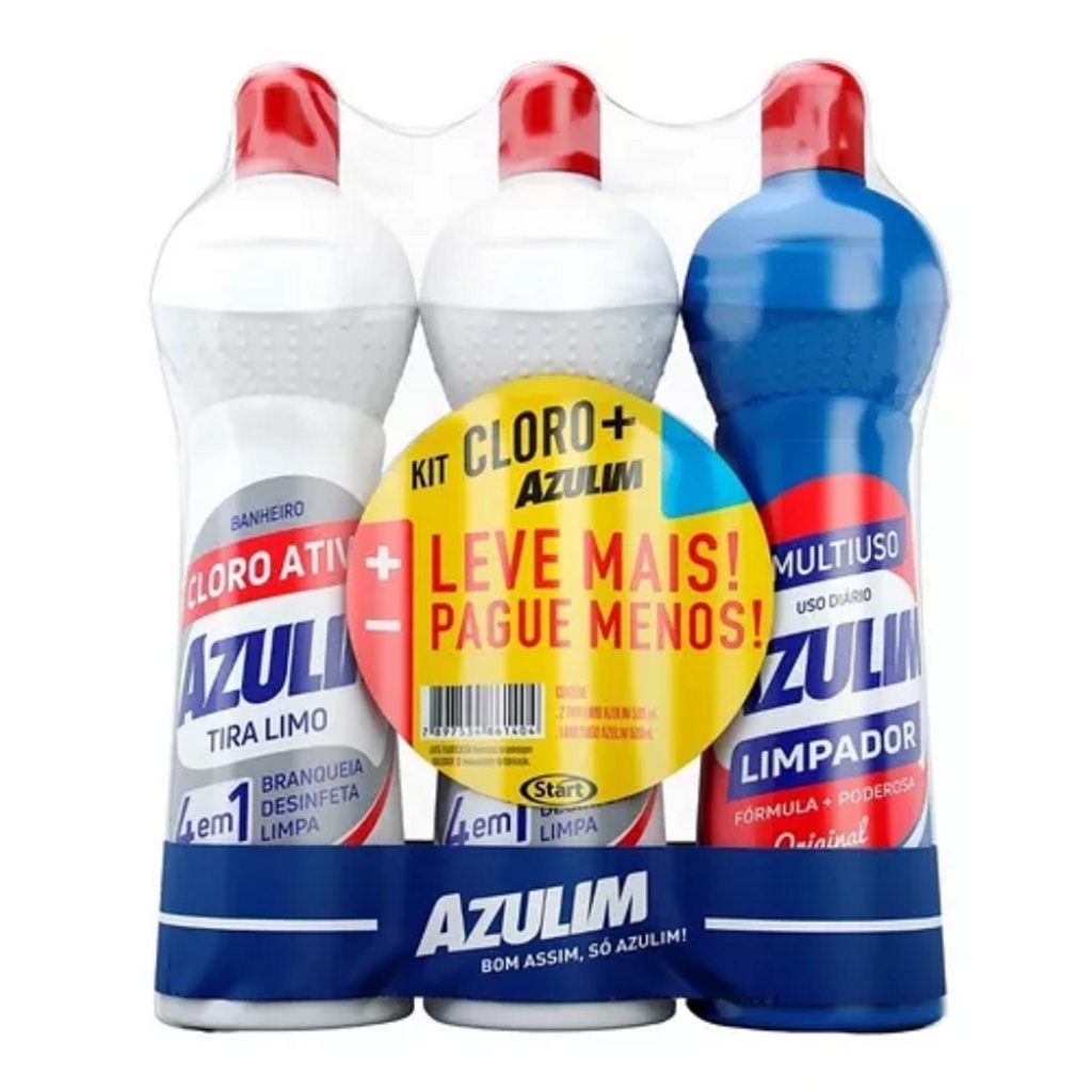 Kit Limpeza Mais Cloro Azulim 3 x 500ml Tira Limo / Multiuso | Shopee ...