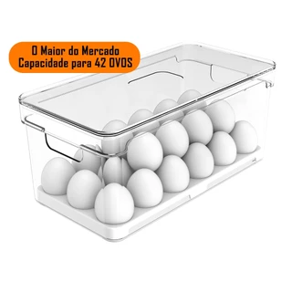 Porta Ovos 42un Organizador de Geladeira Com Tampa Bandeja Acrílico