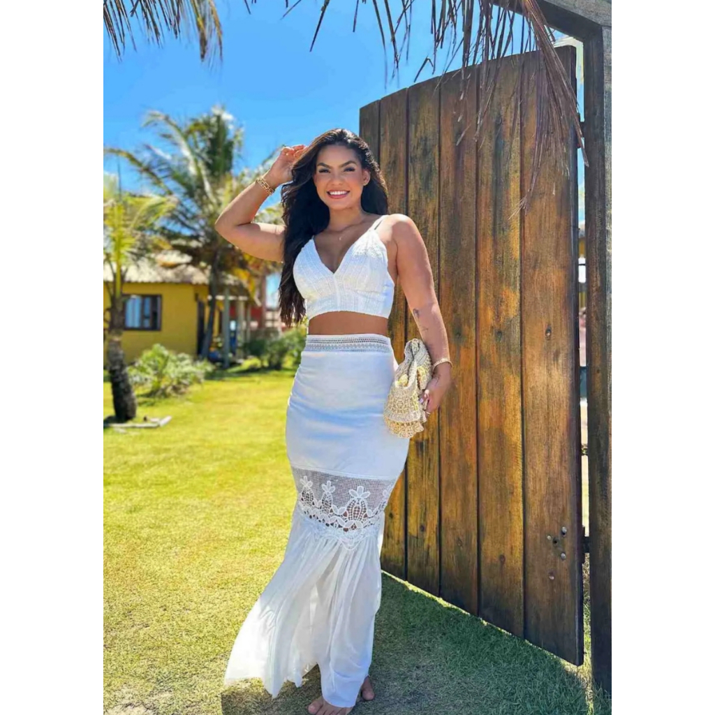 Conjunto Feminino Cropped E Saia Longa Festa Reveillon Luxo | Shopee Brasil
