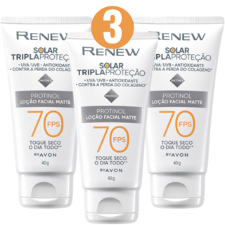 Protetor Solar Loção Facial Matte Incolor Anti-Idade Renew Fps 70 Avon (3 Unidades)