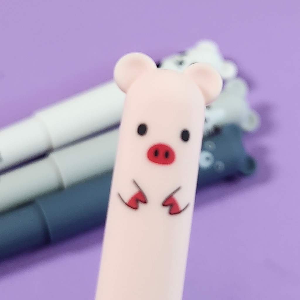 Caneta Gel Apagável Kawaii, Porco, Urso, Gato, Rato, Tinta Azul ponta 0.5 fina