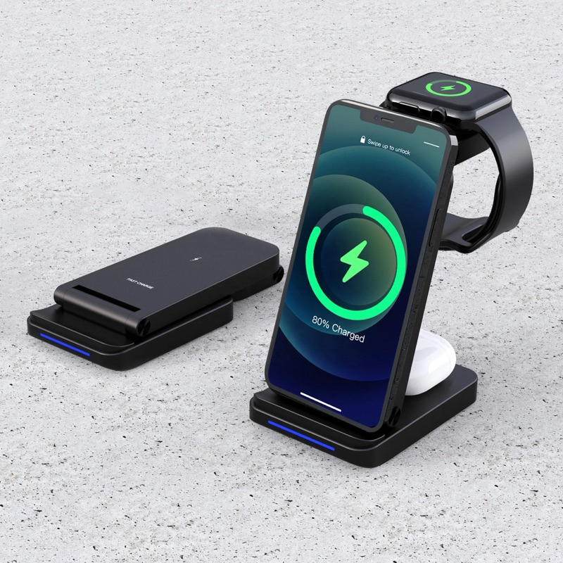 Suporte De Carga De Indução De Carregador Sem Fio Dobrável 3 Em 1 Para Estação Samsung Do iPhone