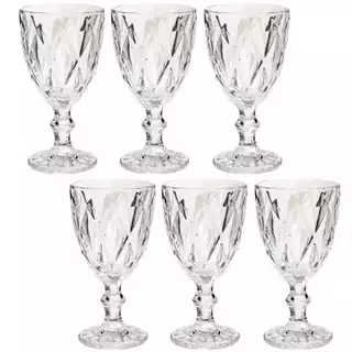 Jogo Taça Diamante Kit 6 Copo Vidro Transparente Bico De Jaca Copos Diamante Agua Taça