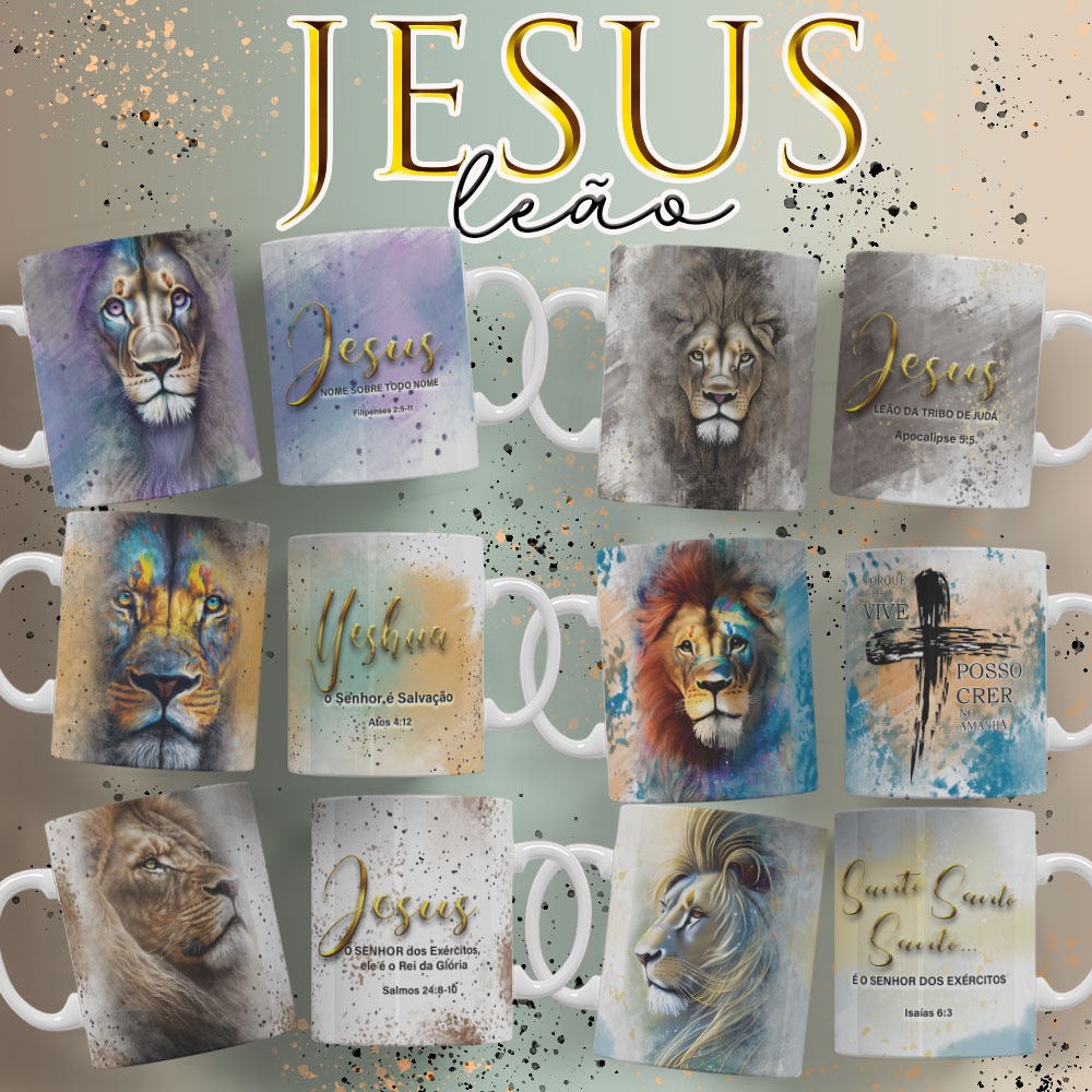 Caneca Evangélica Jesus Leão De Judá Yeshua Salmo 23 Personalizada 325 ml