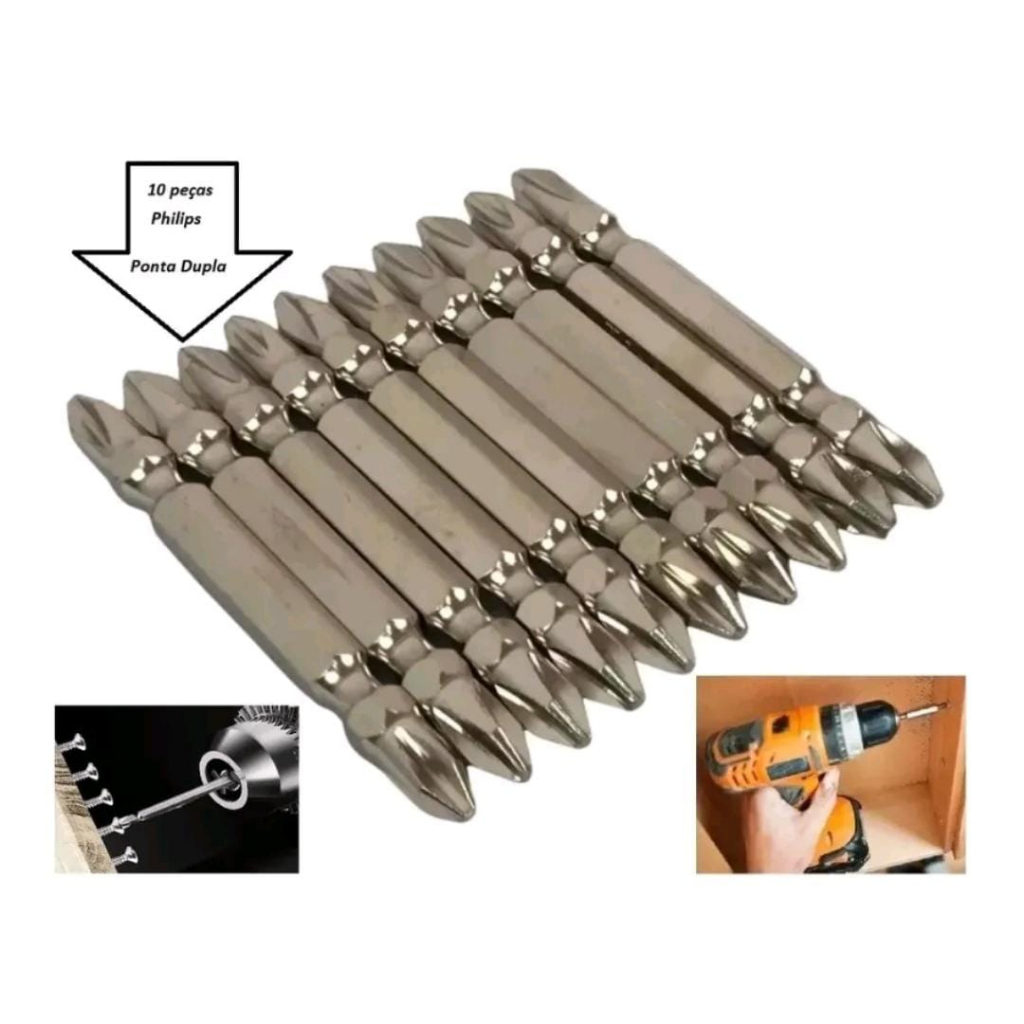Kit Ponteira Parafusadeira Com 10 Bit Ponta Dupla Magnético