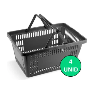 4 Cestas Cestinha Plastica Preta Reforçada Supermercado Mercado 16 Litros