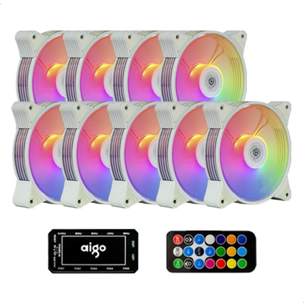 Kit 9 Fans Cooler Aigo Ar12 Branco 120mm Com Controlador