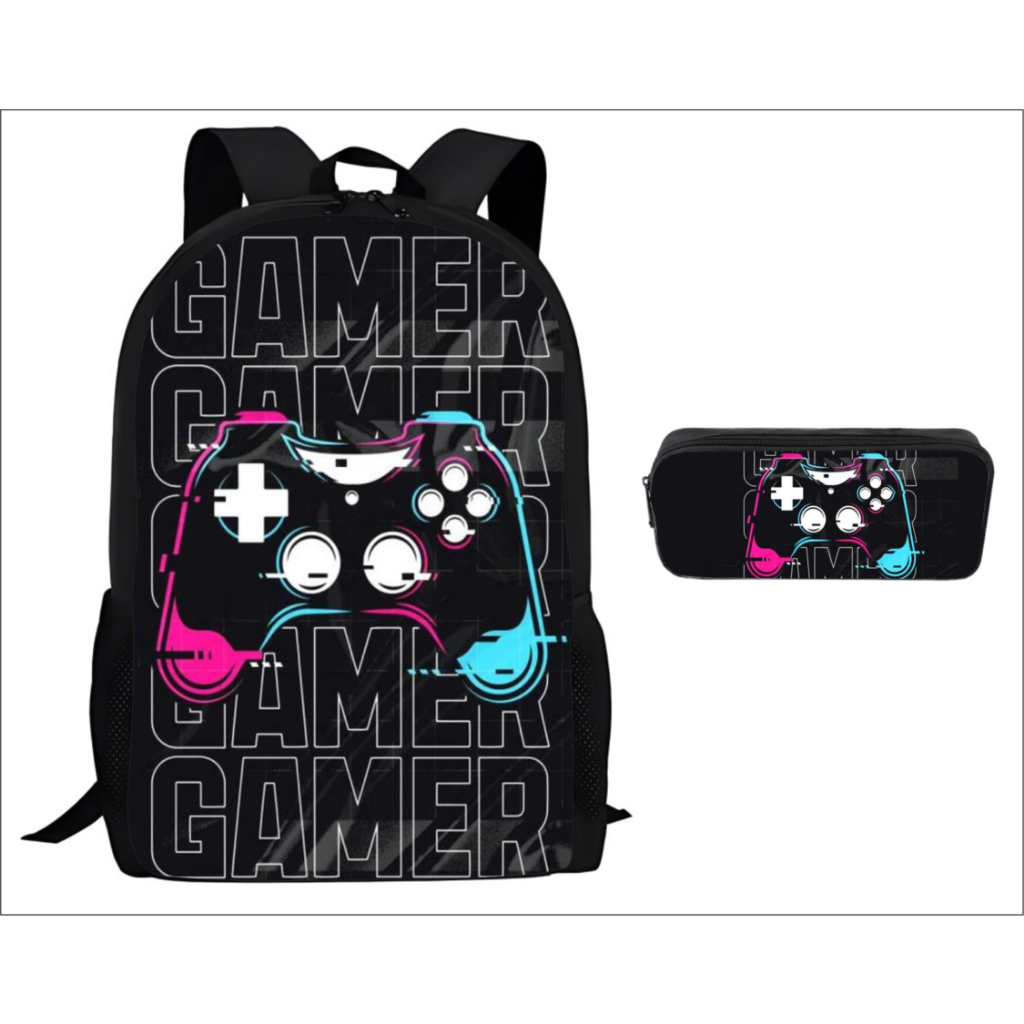 Bolsa Mochila Escolar Vídeo Game Com Estojo