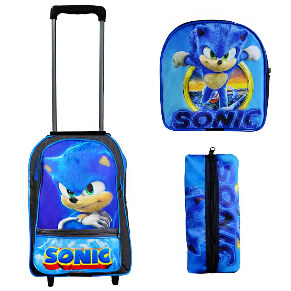 Mochila Masculina Juvenil Rodinha Sonic 2 Lancheira Estojo - Chic