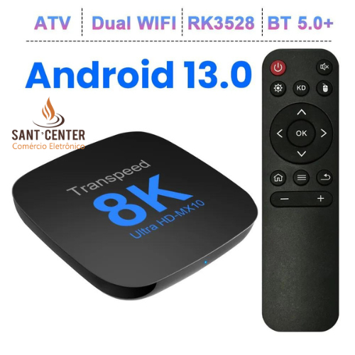 TV Box Android 13 Wifi duplo com Apps 8K Vídeo BT5.0 + RK3528 4K 3D Voice Media Player 2Gb 16Gb