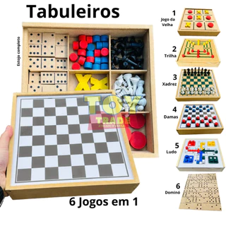 Jogos 6x1 Tabuleiros Xadrez, Dama, Jogo Da Velha, Ludo, Trilha, Dominó 6 em 1 Estojo Interativo