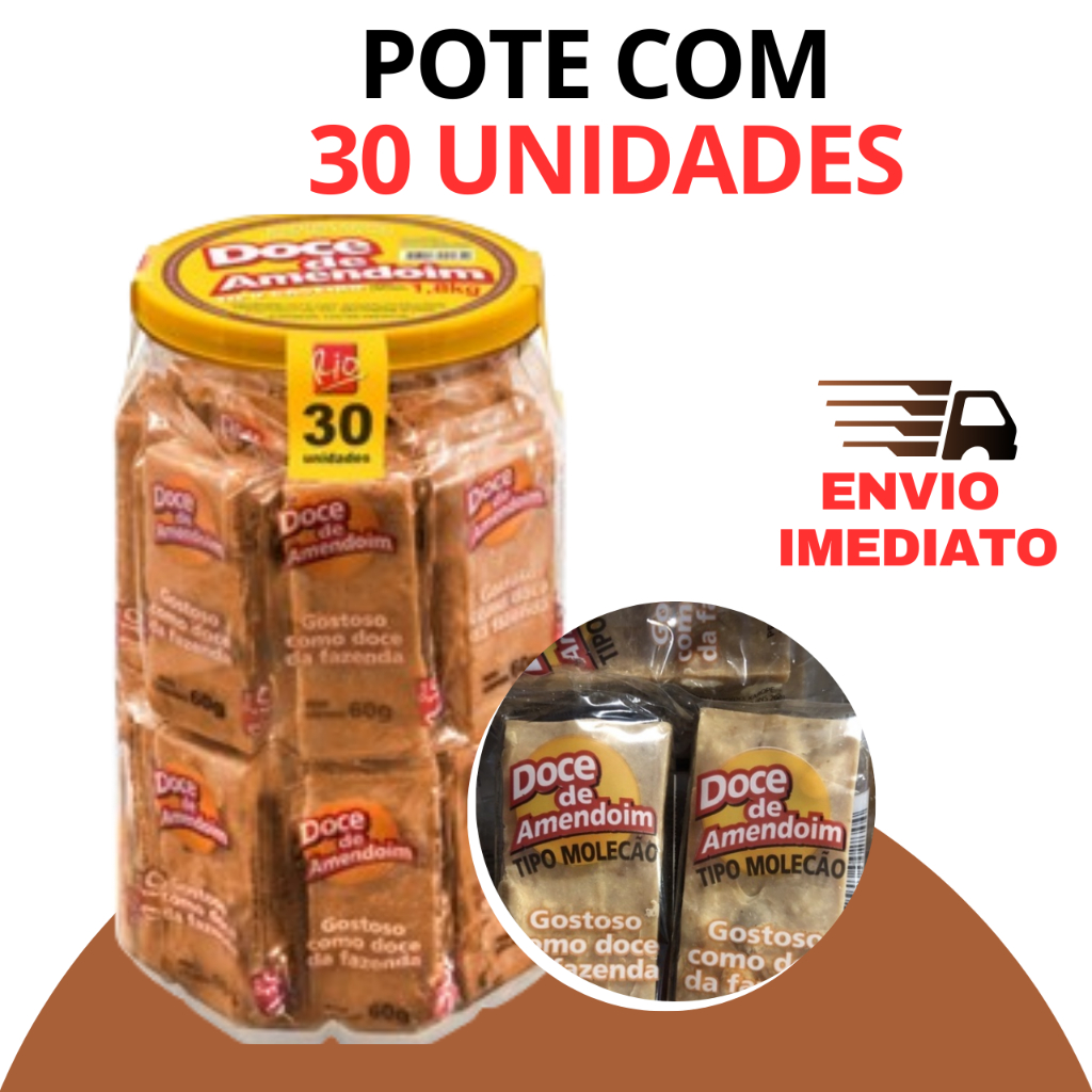 Cocadão Doce de Amendoim - Pote com 30 Unid. 60g cada | Shopee Brasil