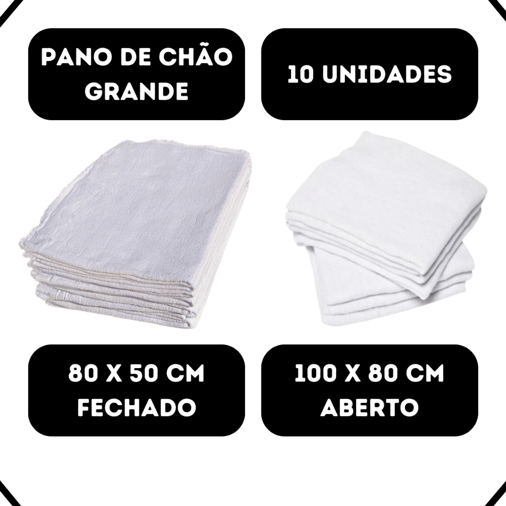 Pano De Chão Extra Grande - 50 x 80cm Fechado / 1 Metro x 80cm Aberto Alta Qualidade - Marca Neves - Kit Com 10un