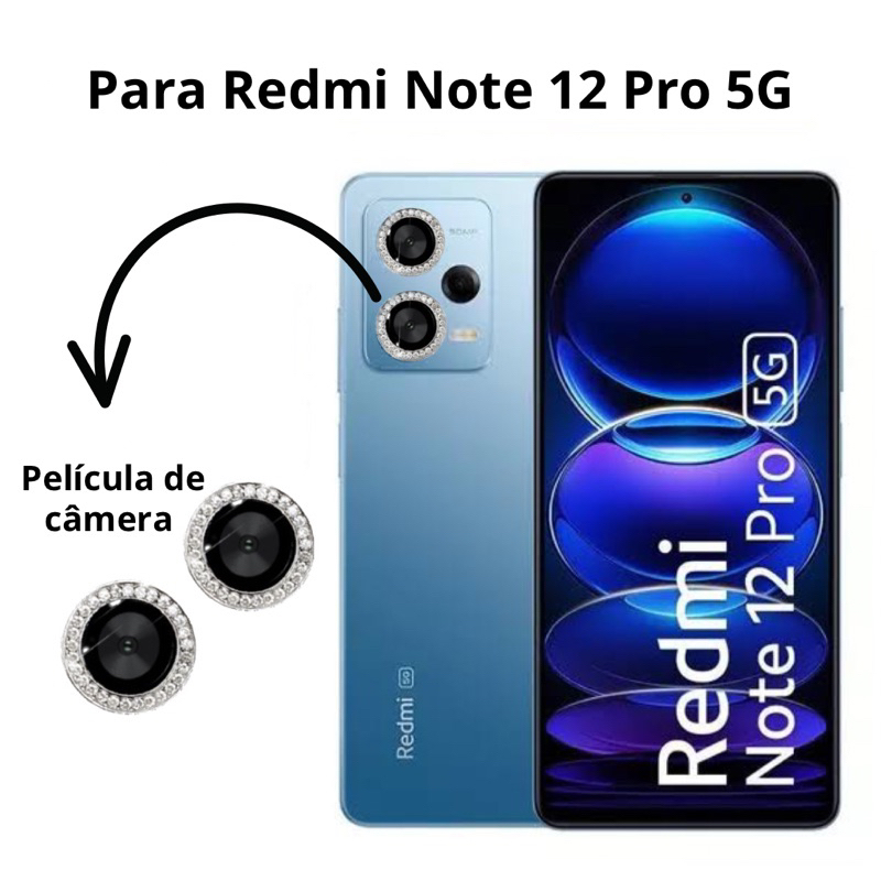 Pelicula Camera Traseira Xiaomi COM BRILHO STRASS Redmi Note 12 Pro 5g em Vidro 3D Anti-Impacto Protetora Premium