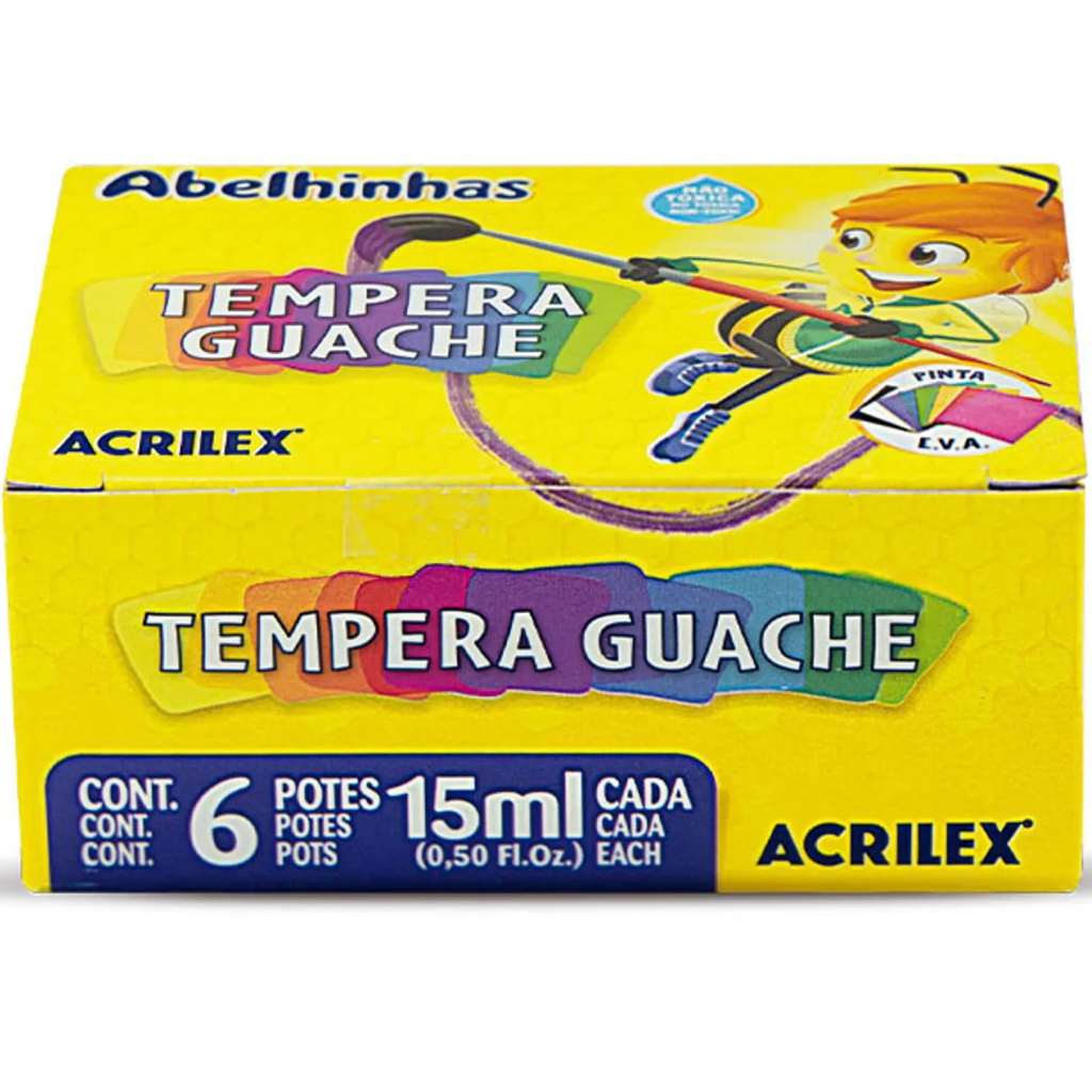 Tinta Tempera Guache Acrilex 6 Cores 15ml Abelhinhas | Shopee Brasil