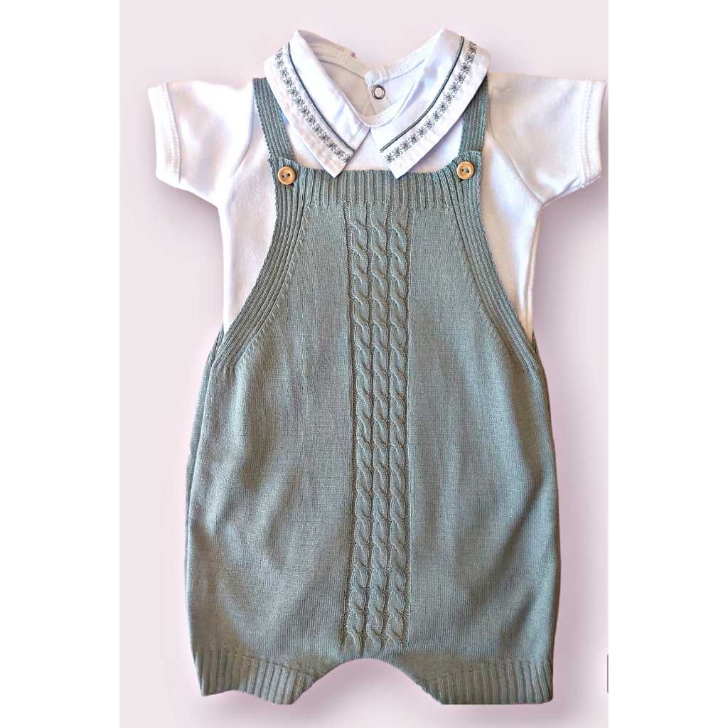 Jardineira curte para bebê de tricô (Verde maré) | Shopee Brasil