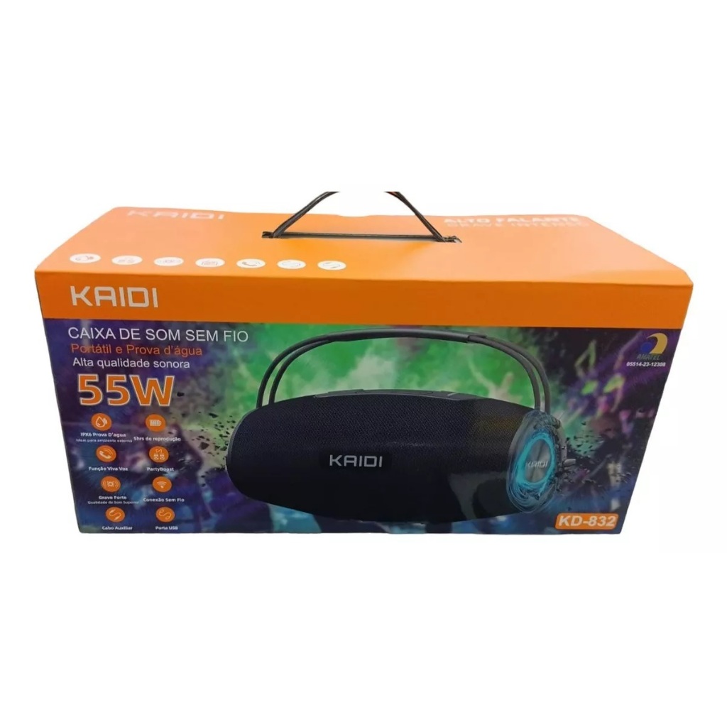 Caixa de Som Portátil Kaidi KD-832 - 55W à Prova d'Água IPX6