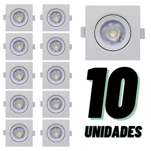 Kit 10 Spot Luminária Embutir 7w Quadrado Branco Frio 6500k, 3000K