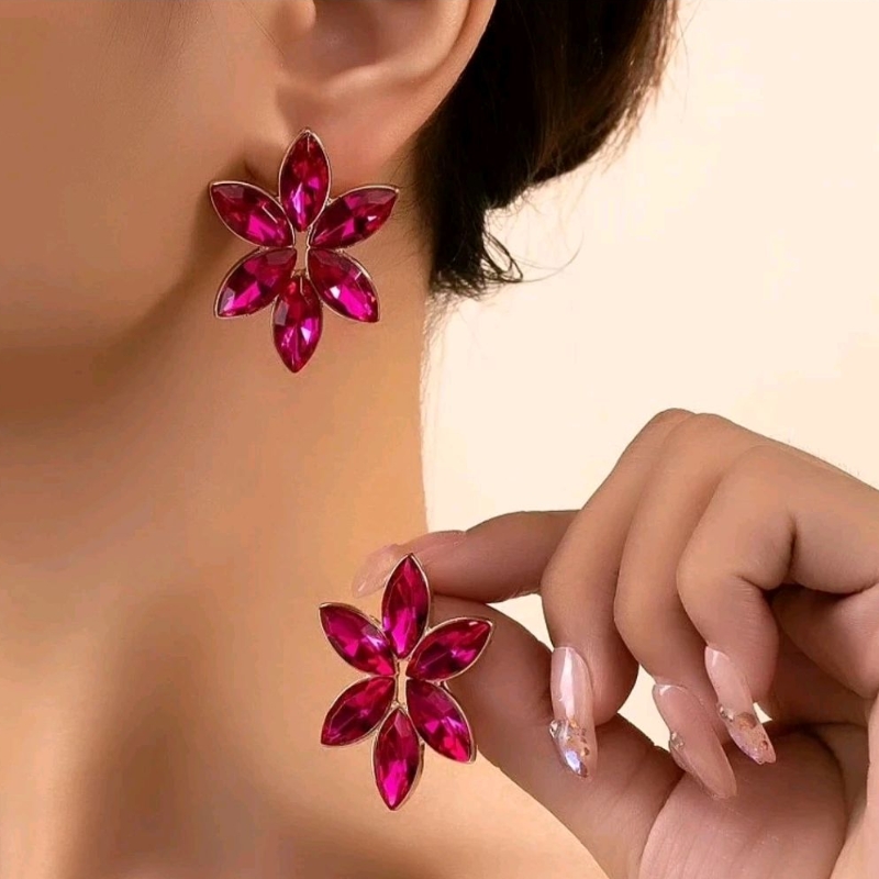 Brinco Pedraria Rosa e Verde Esmeralda - Ouro 18k