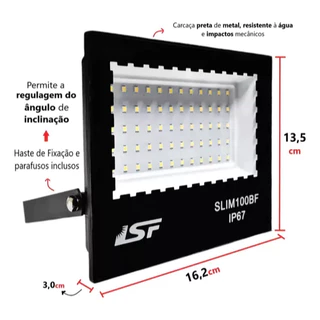 Refletor LED 200W SMD Slim Bivolt Branco Frio Prova D'água LSF