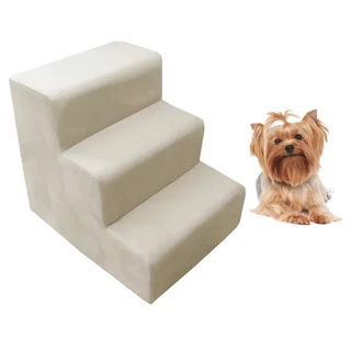 Escadinha Pet Para Cachorro 3 Degraus Rampa Suede Bege (grátis almofada Pet Osso)