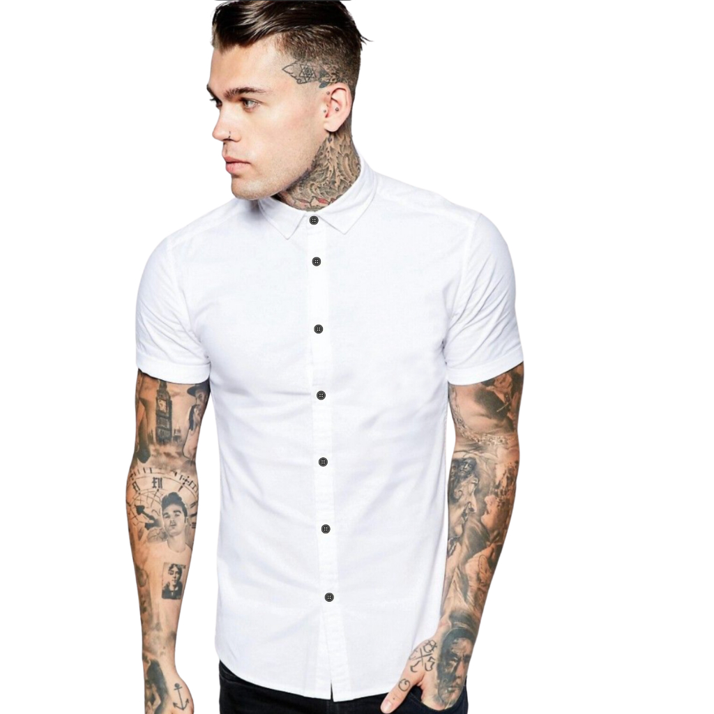 Camisa Social Masculina Slim Fit Manga Curta Não Amassa Tecido Com Elastano Premium Tecido Anti Odor