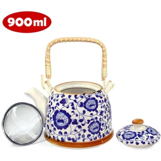 Chaleira Porcelana Oriental com Infusor Grande Floral Japonesa Chinesa Bule Chá Presente Feminino Dia das Mães Mãe