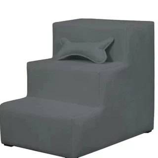 Escada Pet 3 Degraus Rampa Almofadada Suede Cinza Cinza (grátis Almofada Pet Osso)