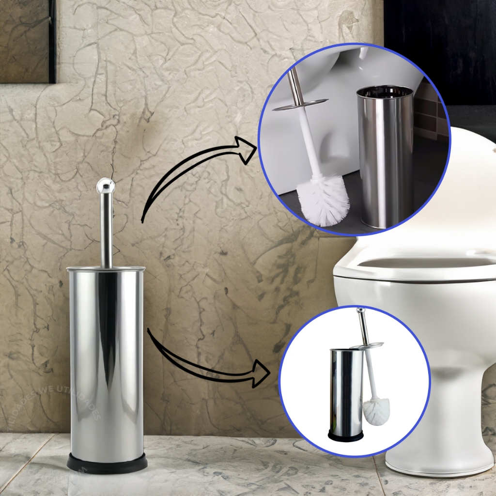 Escova Sanitário De Inox Com Suporte Limpa Vaso Privada