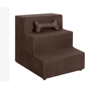 Escada Pet 3 Degraus Rampa Almofadada Suede Marron (grátis almofada Pet Osso)