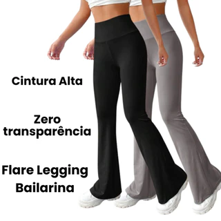 Calça Legging Flare Bailarina Suplex Cintura Alta Preta Modela Bumbum Feminina Zero Transparência