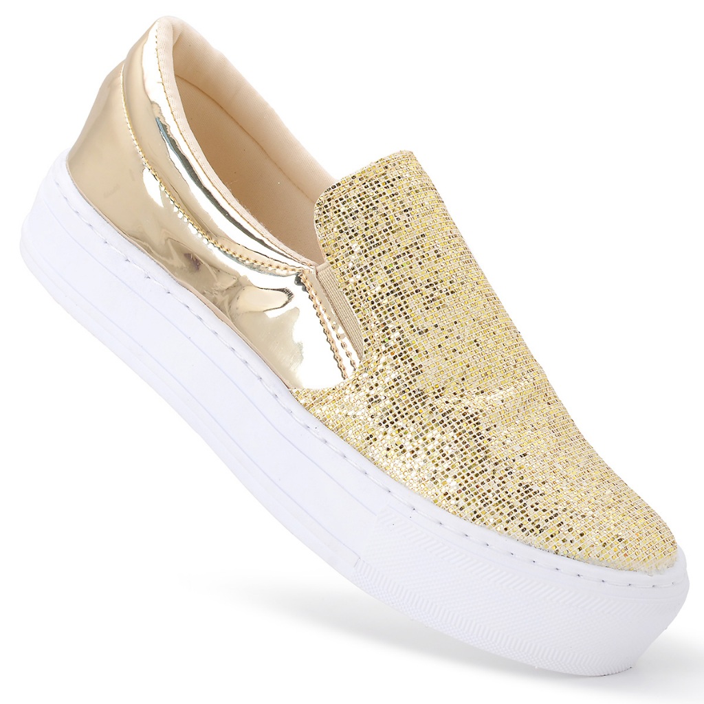 Tenis slip on feminino hot sale dourado