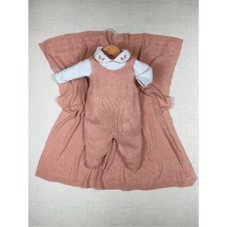 Kit Saida Maternidade Menina Bebe Tricot Bege Jardineira