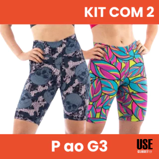 Kit C/2 Bermudas Legging Shorts Plus Size Ciclista Feminina Academia Estampada P ao G3 Curve