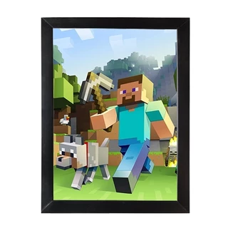 Minecraft Quadros Decoração Gamer Personagens Steve e Cachorro / Games Jogos