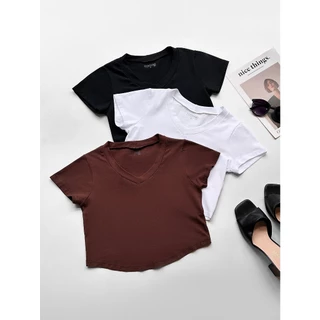 Kit 3pcs Camiseta Basica Feminina Manga Curto Gola V Cropped Top