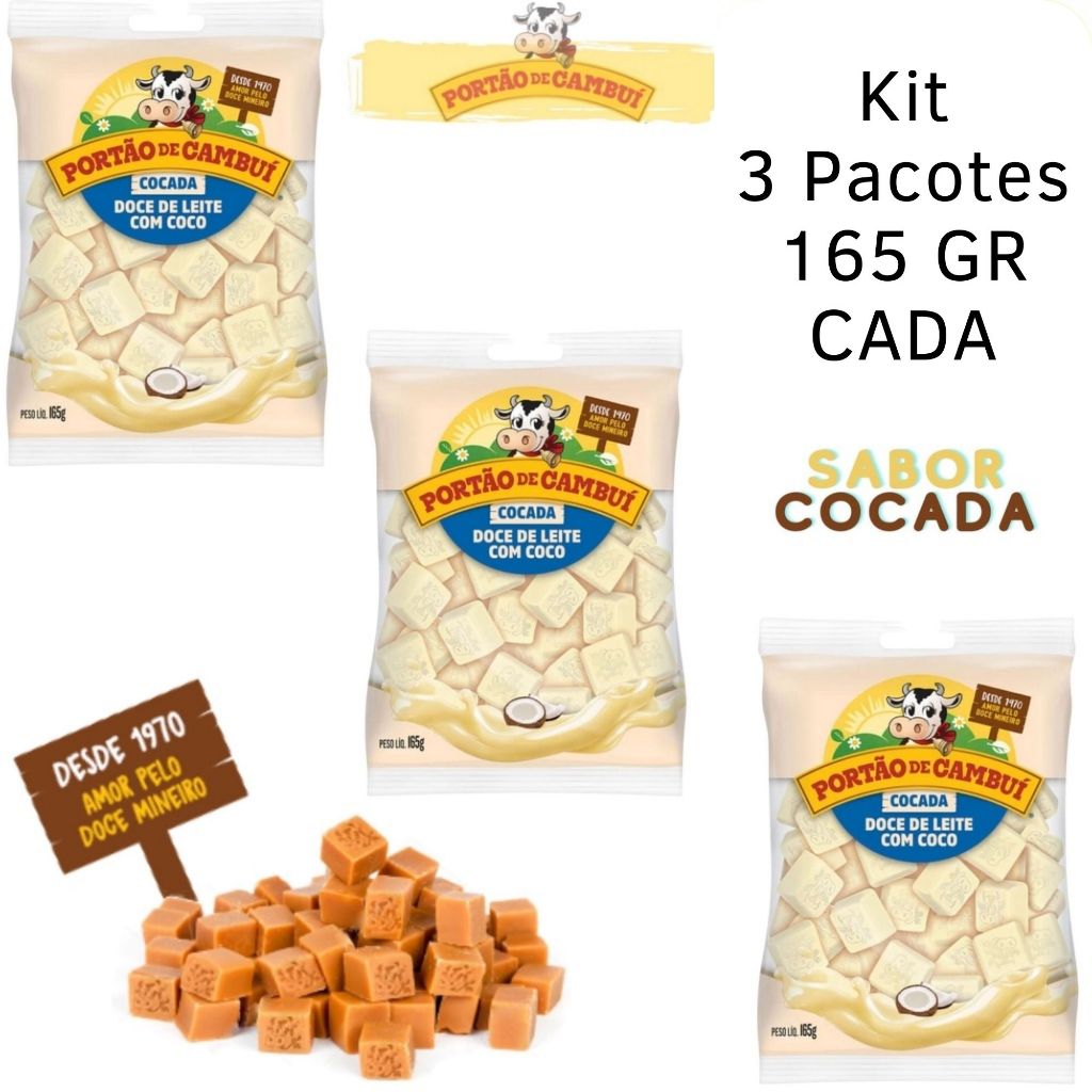 Kit 3 Pacotes de Doces de Leite Sabor Leite C/ Cocada ao leite Portão ...