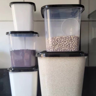 Kit 5 Potes Porta Mantimentos Organizador de Alimentos Multiuso Quadrado p/ Arroz Feijão Café Açúcar Microondas Freezer Lava Louças