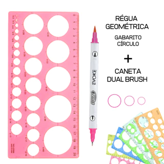 Régua Gabarito Para Círculo + Caneta Dual Brush Pen