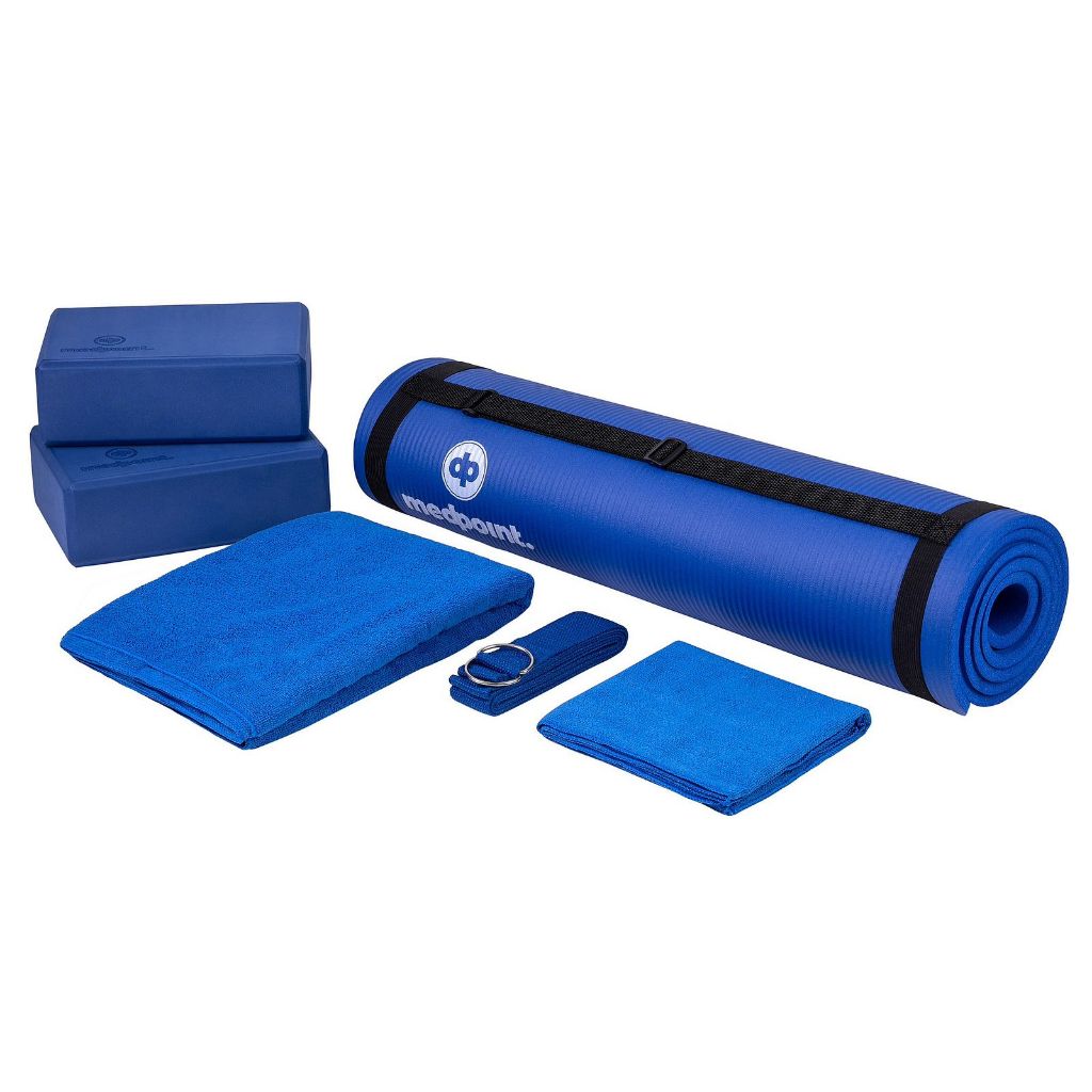 Kit de Yoga Profissional ioga Pilates Alongamento Completo com 1 Tapete 2 Blocos 2 toalhas 1 Cinta faixa strap
