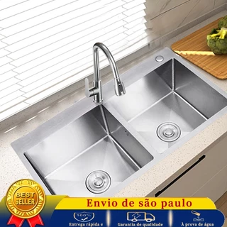 Cuba Cozinha Gourmet Pia Aço Inox304 Quadrada Dual slot PretoBlack 78*43cm