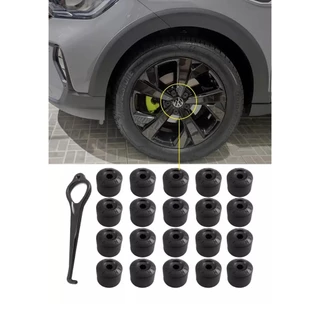 Kit 20 Capa Tampa Parafuso Roda Volkswagen T-cross Nivus Polo Virtus Foxl Preto