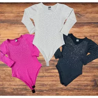 Body Infantil Manga Longa Rosa Branco e Preto Strass Brilho Pedraria Criança Country Rodeio