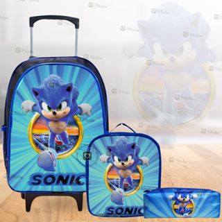 kit mochila de rodinhas Sonic jogo game infantil escolar meninos