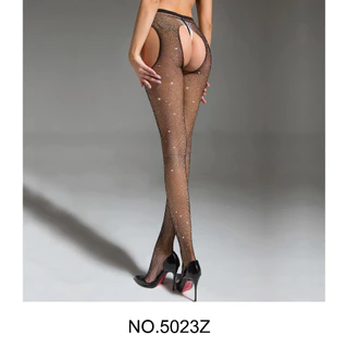 Meia calça arrastão decorada cinta liga com abertura intima 5023Z