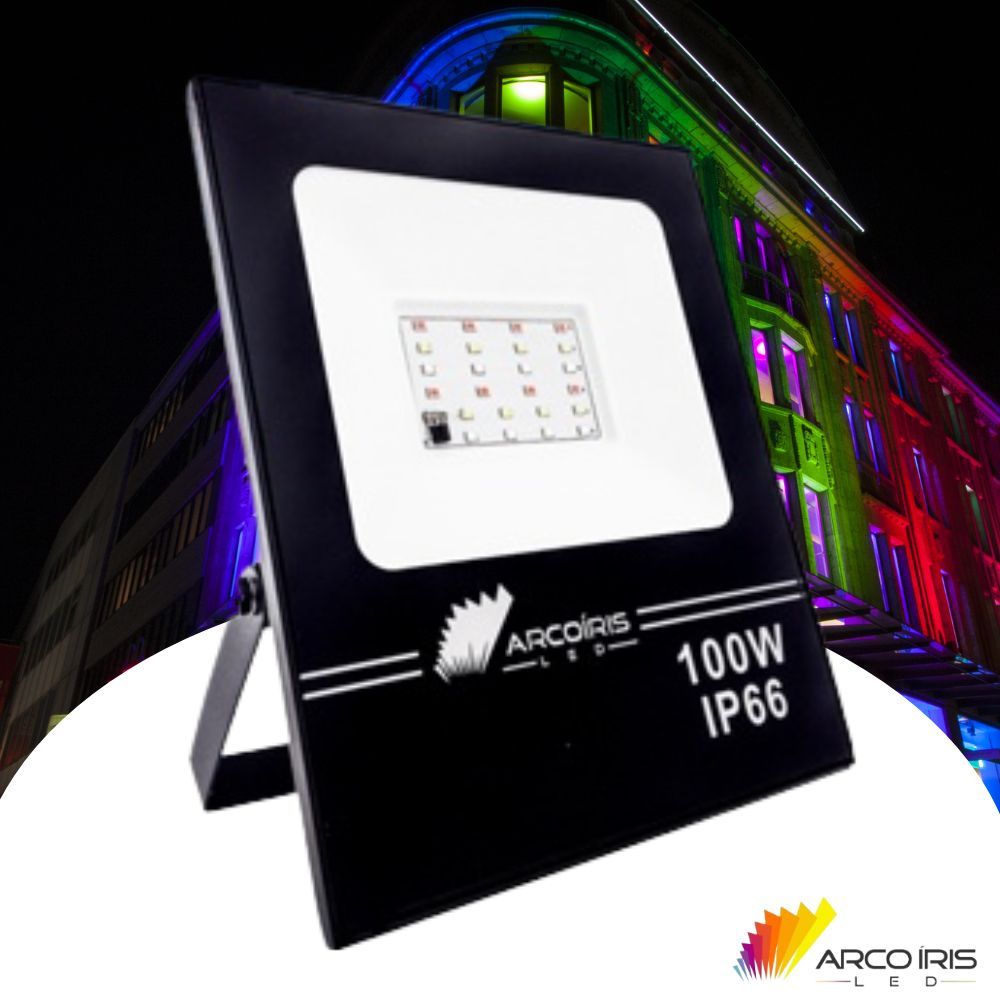 Refletor Led Holofote 100w Bivolt Rgb Colorido C/ Controle | Shopee Brasil