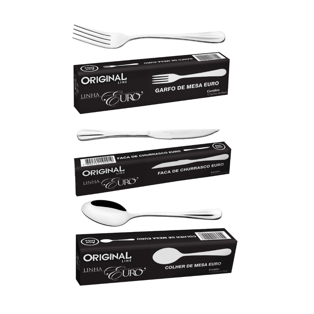 Jogo 36 Peças Garfos, Facas e Colher Inox - Original Line Linha Euro - Bares/Restaurante/Buffet