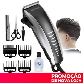 Máquina De Cortar Cabelo Barbeador Aparador Profissional Acabamento Barba 9 Peças Elétrico 110V